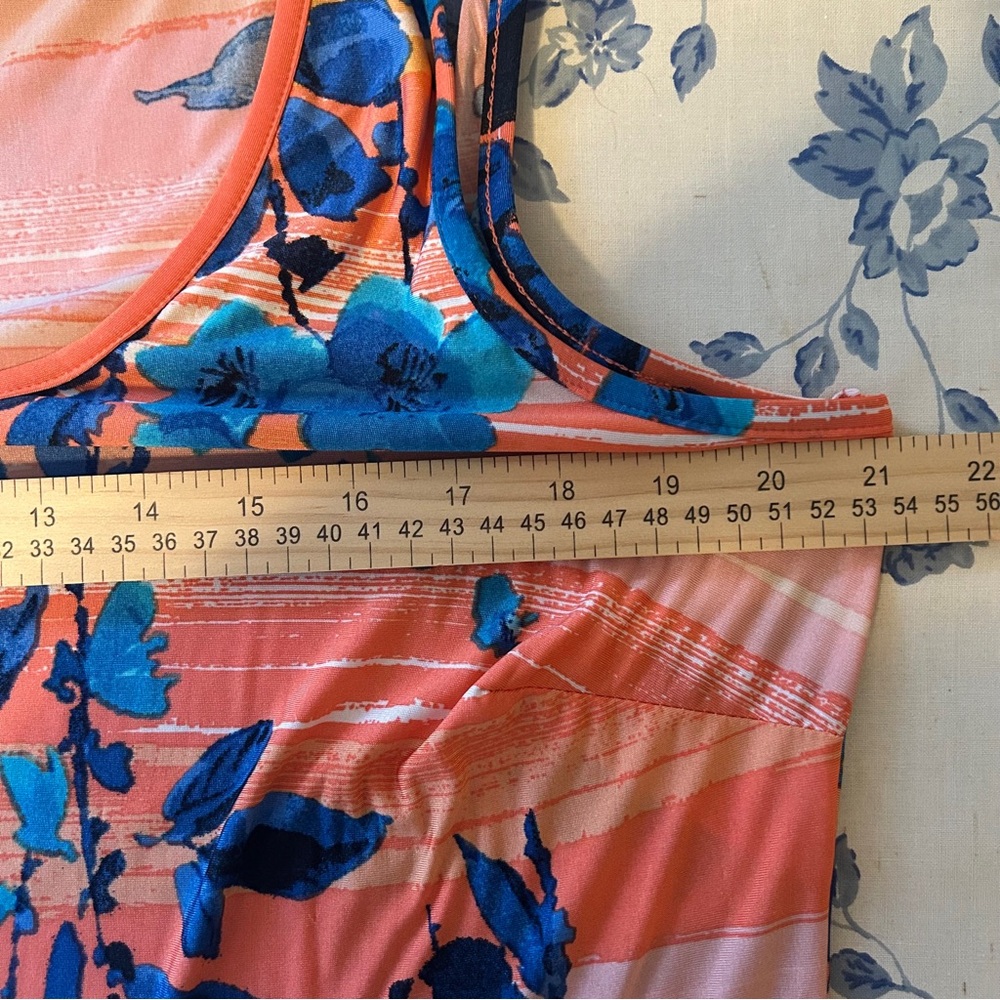 Snap Orange Blue Floral Maxi Sundress Plus 1X EUC Sleeveless Summer Dress - Picture 7 of 10